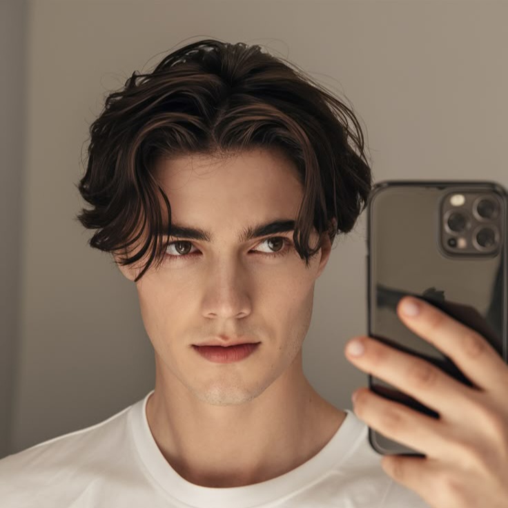 Middle Part Hairstyles Men_ Natural Waves with Volume